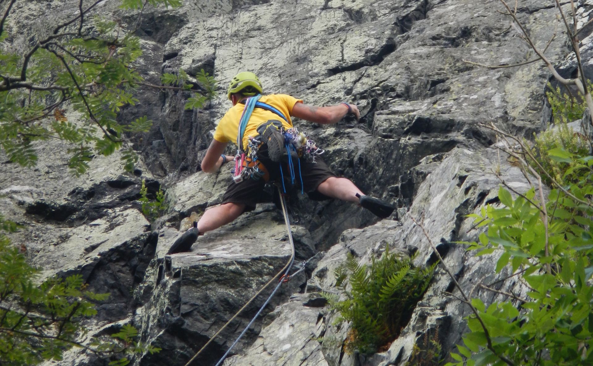Adam on Shepherds Crag, climbed on an evening club meet